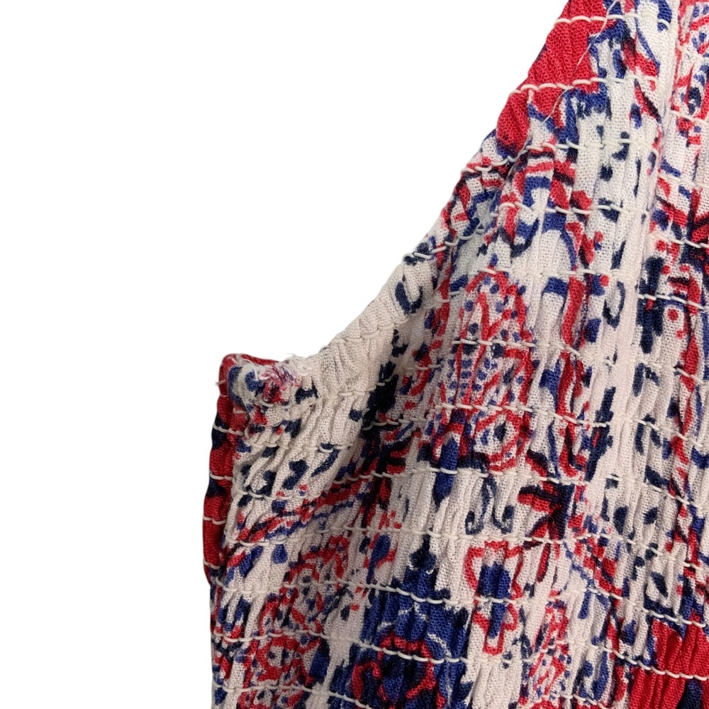 Japna Red Blue Medallion Midi Dress M Pull-on V-Neck Sleeveless Smocked Bodice - Picture 3 of 7